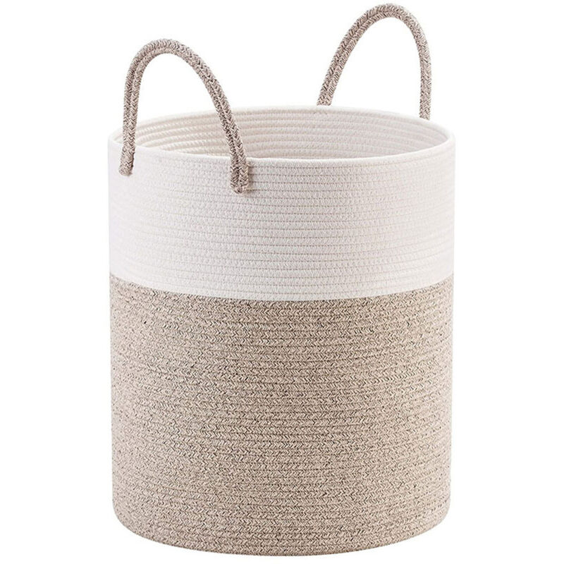 Panier à linge tressé, 58 l, en corde de coton, grand panier à linge pour couvertures, jouets, vêtements sales, panier de rangement haut en corde
