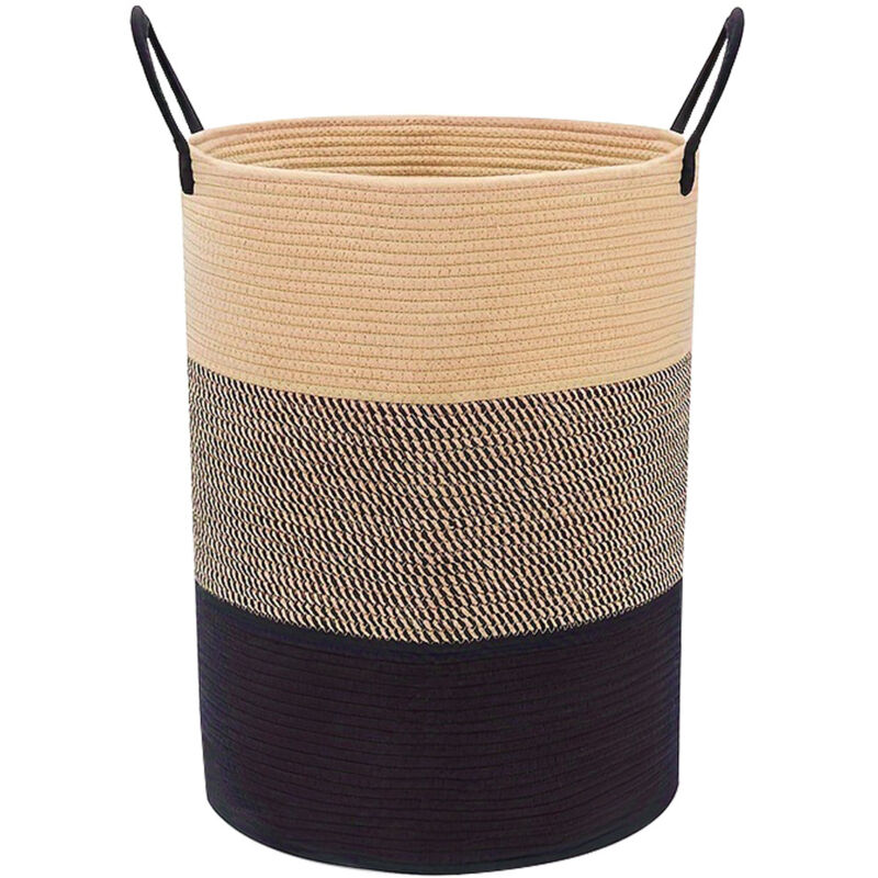 Panier à linge tressé, 58 l, en corde de coton, grand panier à linge pour couvertures, jouets, vêtements sales, panier de rangement haut en corde