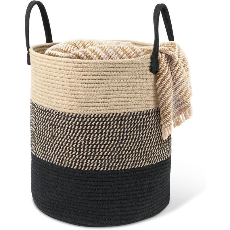 Panier à linge tressé en coton - 45 l - Avec anse - Panier à linge tressé - Panier de rangement pour chambre d'enfant, salle de bain - 35 x 40 cm