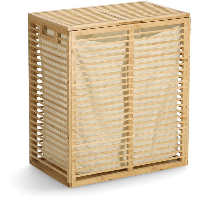 Panier à linge verrouillable en bambou, 53,5 x 33 x 61 cm