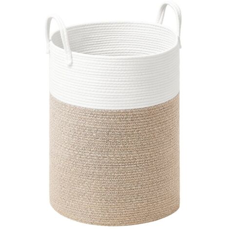 Panier à Linge, Volume 80 L, Corde en Coton, avec Poignées, pour Buanderie, Chambre d'Enfant, Blanc et Gris