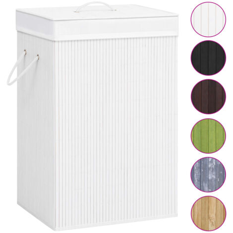 Panier à linge，Panier à vêtements avec 2 sections bambou blanc 72 L CFW181129