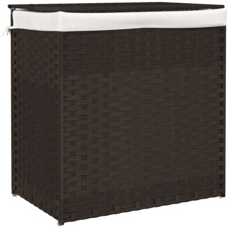 Panier à linge，Panier à vêtements avec 2 sections marron foncé 53x35x57 cm CFW944504
