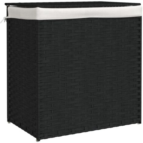 Panier à linge，Panier à vêtements avec 2 sections noir 53x35x57 cm résine tressée CFW186170