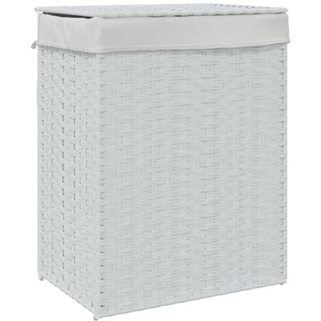 Panier à linge，Panier à vêtements avec couvercle blanc 46x33x60 cm résine tressée CFW837118