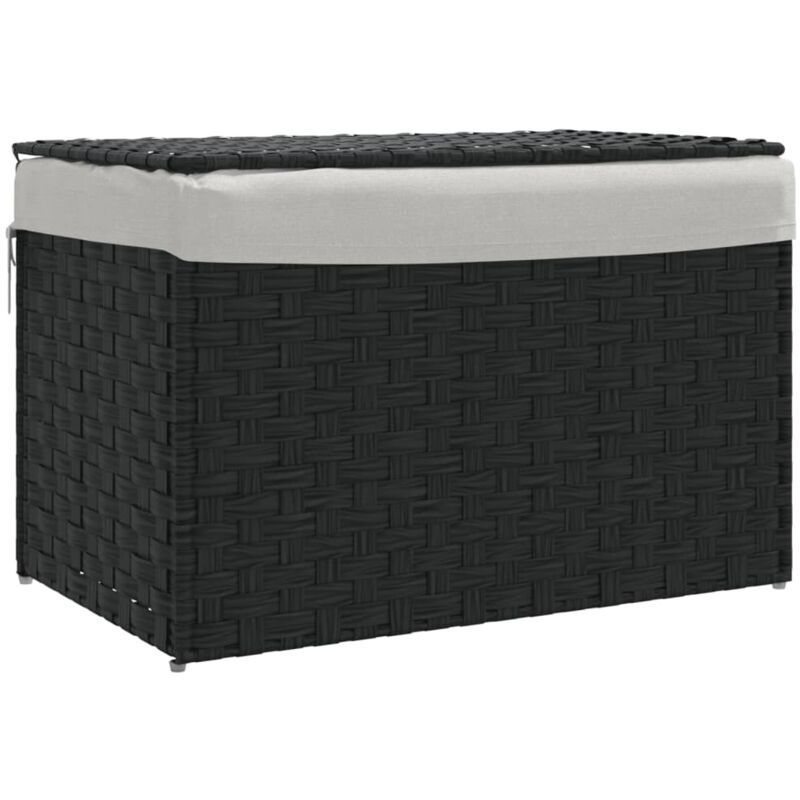 Panier à linge，Panier à vêtements avec couvercle noir 55,5x35x34 cm résine tressée CFW238744