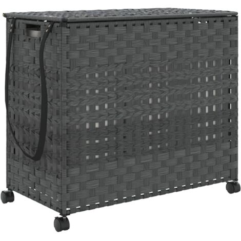 Panier à linge，Panier à vêtements avec roulettes gris 66x35x60 cm résine tressée CFW253038