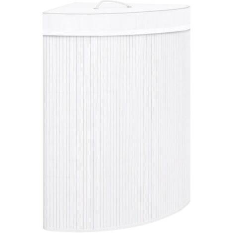 Panier à linge，Panier à vêtements d'angle Bambou Blanc 60 L CFW982147