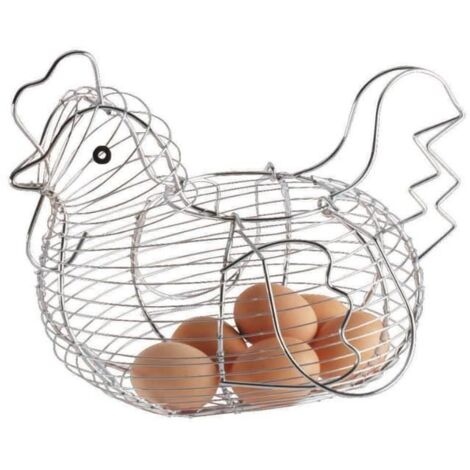 Panier à œufs - Poule en métal argenté - Rangement classique - Décor rustique - Collecte d'œufs frais