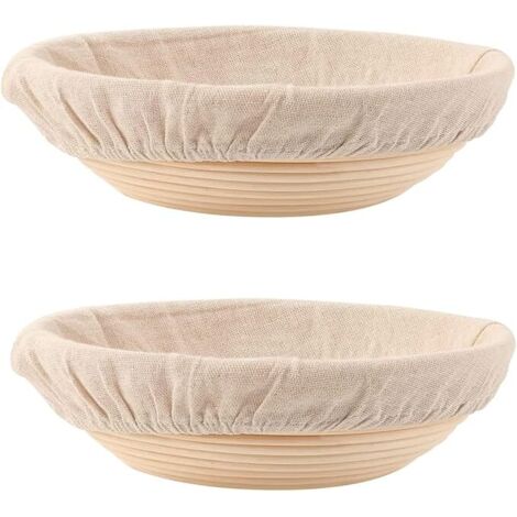 Panier À Pétrir - Panier À Fermentation Pour Pâte - 12 Pouces Ronde - En Rotin Naturel - Pour Pain Au Levain - Lot De 2