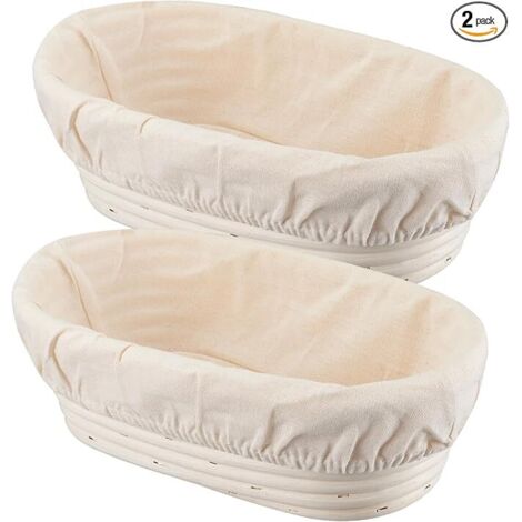 Panier À Pétrir - Panier À Fermenter Pour Pain Au Levain - En Rotin Naturel - Forme Ovale - Diamètre 25 cm - Lot De 2 Avec Doublures