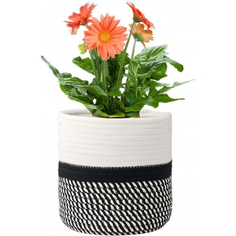 Panier à Plantes d'intérieur, Pot de Fleurs Tissé, Cache Pot à Plantes en Corde de Coton, Décoration Intérieure Panier de Rangement pour Jouets Vêtements Diamètre 20 cm