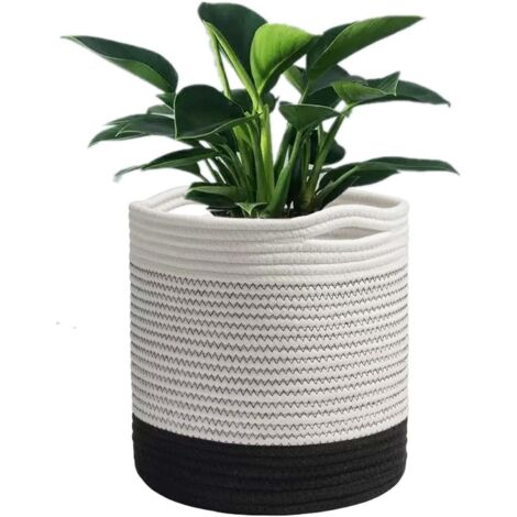 Panier à Plantes d'intérieur, Pot de Fleurs Tissé, Cache Pot à Plantes en Corde de Coton, Décoration Intérieure Panier de Rangement pour Jouets Vêtements Diamètre 20 cm