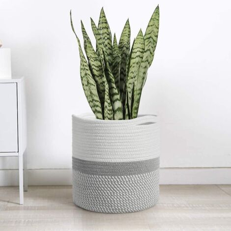 Panier à plantes en corde de coton tressée pour pots de fleurs de 25 cm (10 pouces), jardinières d'intérieur, rangement 28 x 28 cm (11 x 11 pouces).