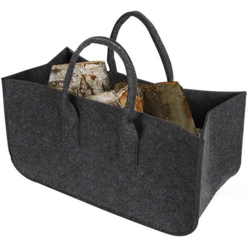 Panier à provisions pliable en feutre,Grand sac en feutre avec poignées,Pour journal de bois de chauffage,Gris foncé,50×25×25CM