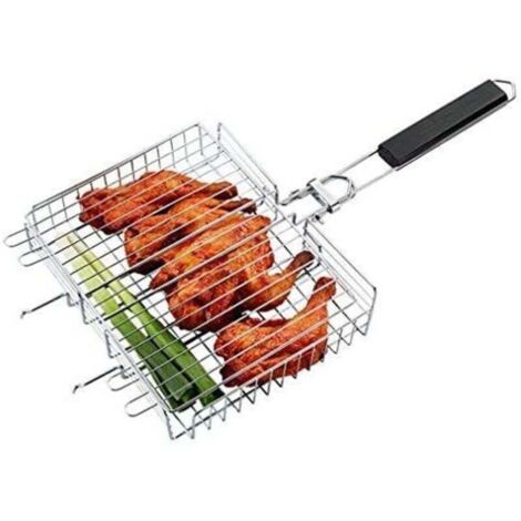 Panier à rôtir en Acier Inoxydable, 64,5 x 31 x 5,5 cm, Griller Panier pour Saucisse Légumes Poulet Viande Poisson - Griller Cage Poignée Pliable - Grille de Barbecue Portable
