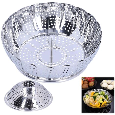 Panier à Vapeur Légumes, Panier Vapeur Casserole Panier Vapeur INOX Cuiseur à Vapeur Pliable Acier avec Crochet Central Réglable Vegetable Steamer Accessoire pour Autocuiseur(Small)