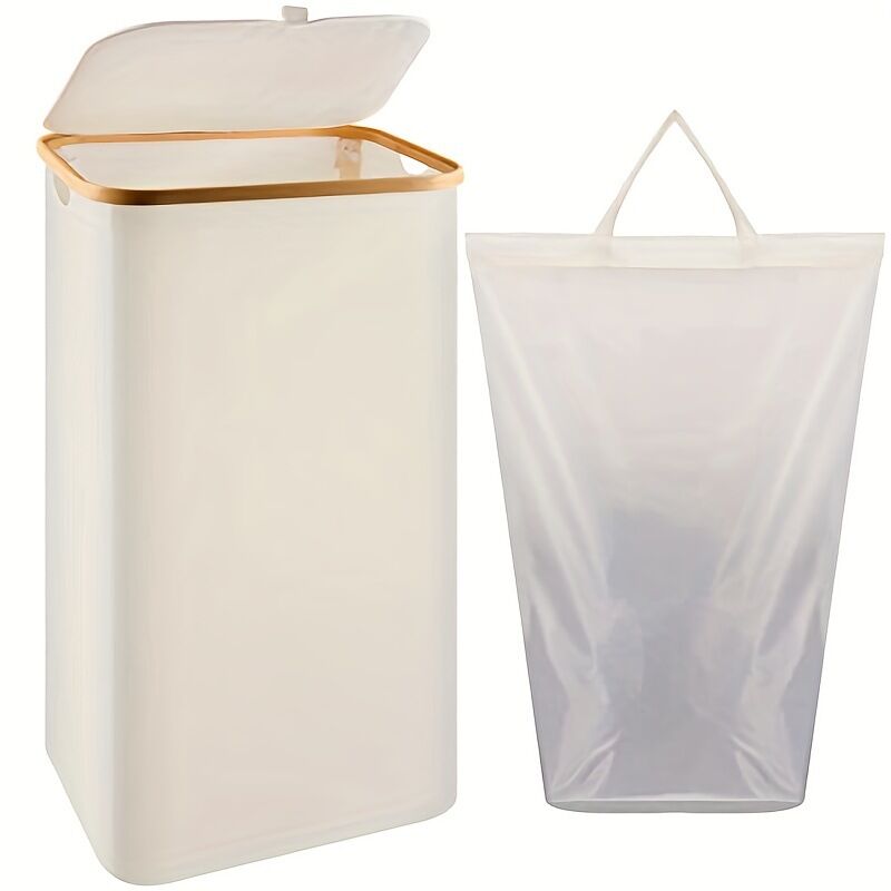 Bamboo dirty clothes basket bedroom with inner bag and lid foldable dirty clothes storage basket bathroom large siz Tonchean