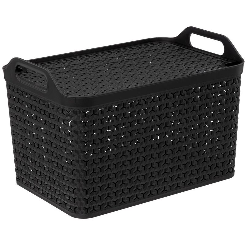5five Simply Smart - Panier ajouré plastique avec couvercle 24l noir - 5five