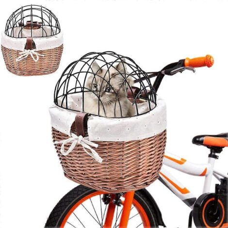Panier avant pour chien, panier de vélo tressé en osier, panier de transport pour chiens, chiots et chats