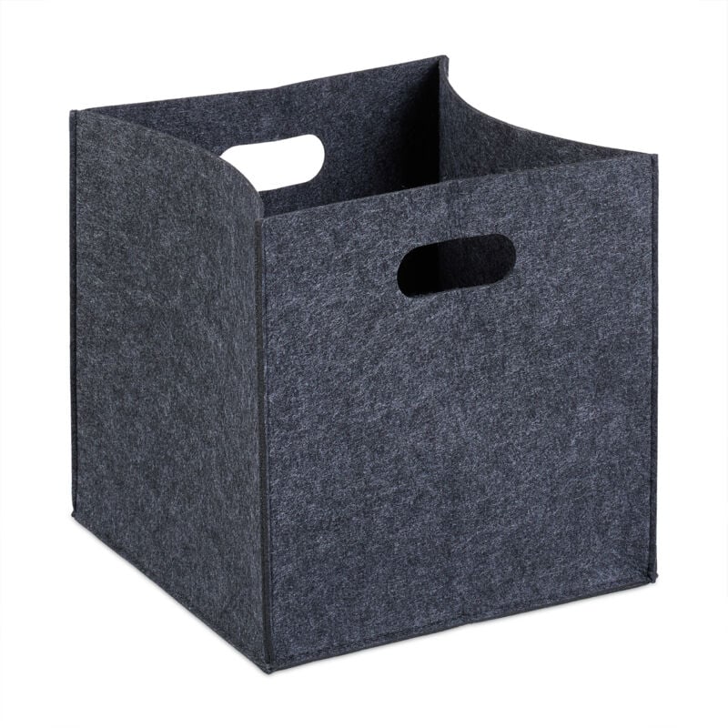 Panier à bûches, lot de 2, feutre, corbeille à journaux, sac, pliable, 2 poignées, HxLxP : 30x30x30 cm, anthracite