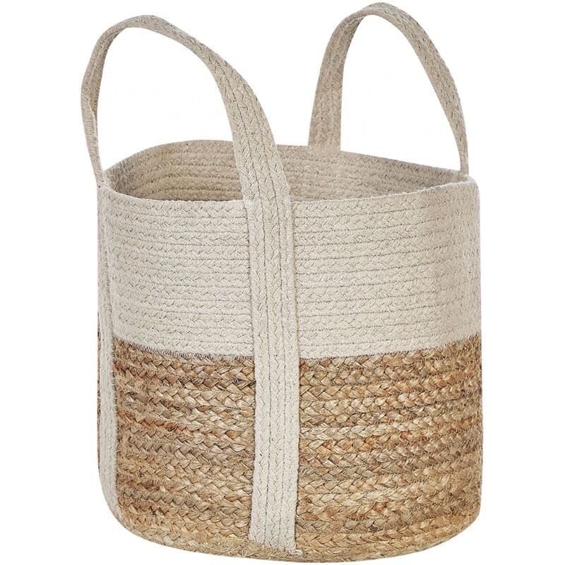 Beliani - Panier en Jute Beige et Blanc Corbeille à Linge à Anses Simple Tressée Main Sonipat