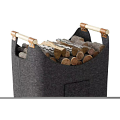 Panier bois cheminée XL panier buche en feutre très épais et poignée renforcée  Pliable Sac en feutre pour les courses, le bois, le journal(Noir)