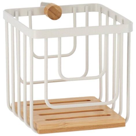 Panier carre a accrocher sur structure metal bambou - blanc mat - Tendance
