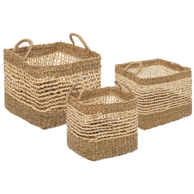 Set de 3 paniers carrés roseau L25 32 38cm Atmosphera créateur d'intérieur