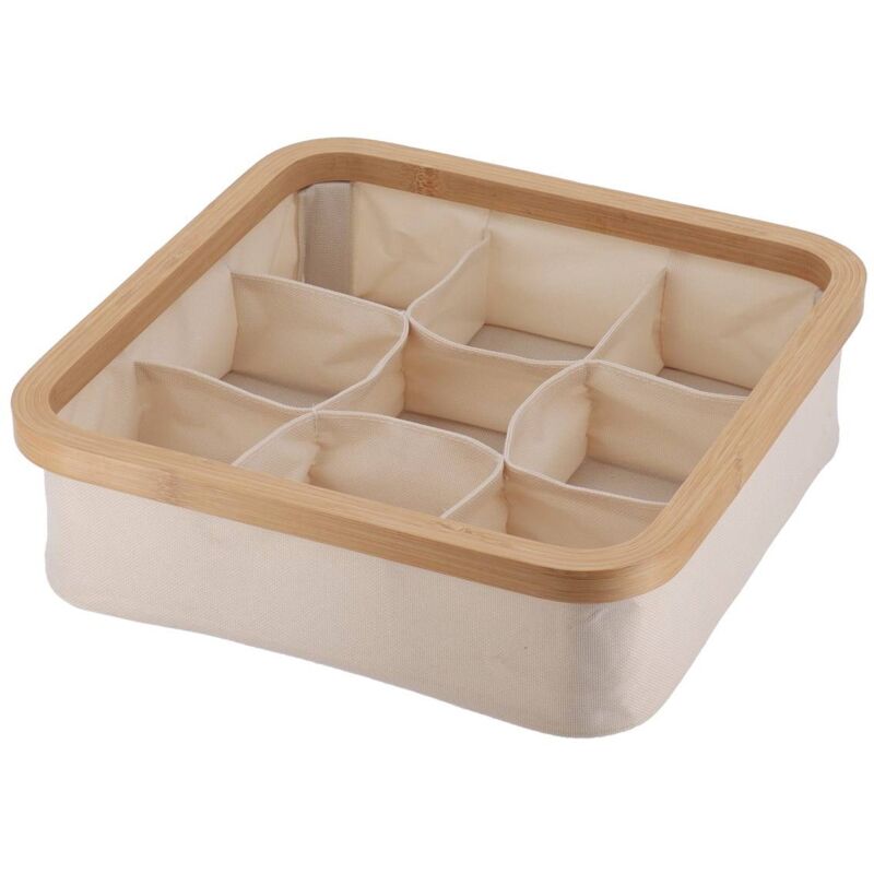 Panier carre pliable polyester 9 compartiments de rangement cerclage bambou - naturel bambou Tendance