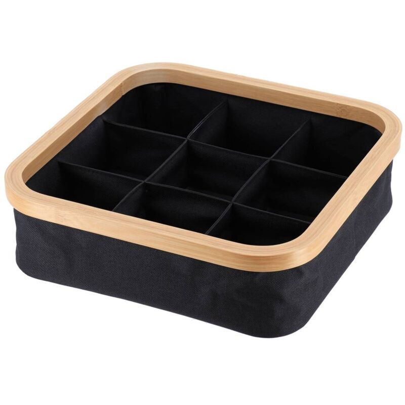 Panier carre pliable polyester 9 compartiments de rangement cerclage bambou - noir bambou Tendance