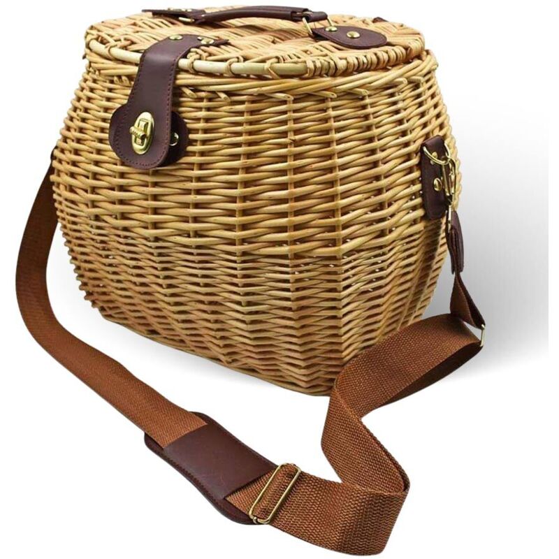 Okaffarefatto - Panier à champignons, panier en osier avec bandoulière 29 x 25 x h 28 cm