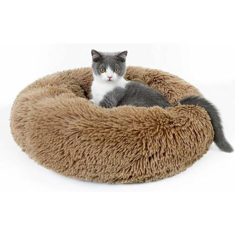 Panier Chat, Coussin Chien Chat Rond en Peluche, Extra Doux et Confortable, Lit pour Chat Lavable, Panier Chien Anti Stress idéal pour Chaton Chiots Petits Animaux, (50cm, Couleur Café)