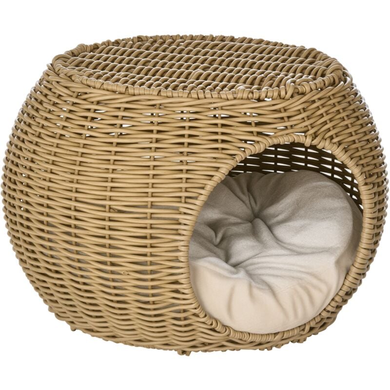 Panier chat lit chat cosy grand confort dim. ø 40 x 30H cm coussin moelleux inclus polyester résine beige