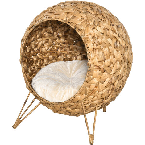 Panier chat lit chat cosy grand confort dim. Ø 52 x 58H cm coussin moelleux inclus jacinthe d'eau