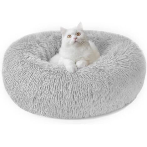 Panier Chat Moelleux Rond - Coussin Anti Stress Apaisant en Peluche,Donut Lit Confortable Lavable pour Chat Chien (40cm, Gris