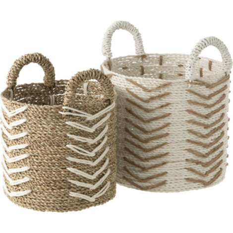 Panier chevron en raphia naturel et blanc pour rangement élégant - Naturel et blanc chevron raphia