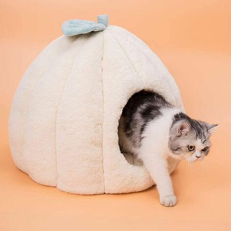 Panier Chien Chat Maison Niche Igloo Cave Nid pour Chien Chat avec Coussin Flanelle Amovible Lit de Couchage pour Chien Chat de Petite Moyenne Grande Taille(Beige，M:40X45CM) - MSBD