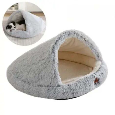 Panier Chien Deux en Un Niche Douillette et Couverture Taille L 105x85 Cm Housse Imperméable Auto Chauffant Gris Clair