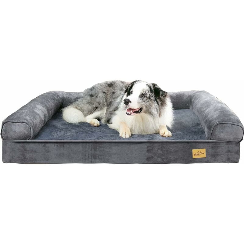 Panier Chien Grande Taille Canapé Lit pour Grand Chien Lavable Coussin Apaisant en Éponge et Peluche Ultra-Doux avec Bord Rembouré pour Animal