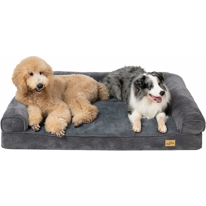 Panier Chien Grande Taille Canapé Lit pour Grand Chien Lavable Coussin Apaisant en Éponge et Peluche Ultra-Doux avec Bord Rembouré pour Animal
