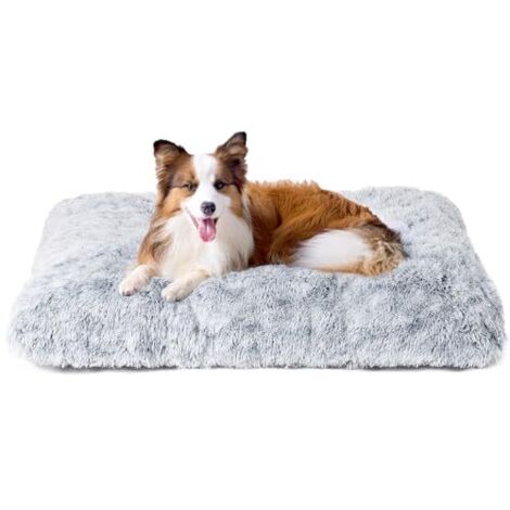 Panier Chien Grande Taille, Coussin Chiens Moyen Taille Anti Stress Lavable et Antidérapant, Moelleux Lit pour Chien Peluche, Gris, 90x60cm