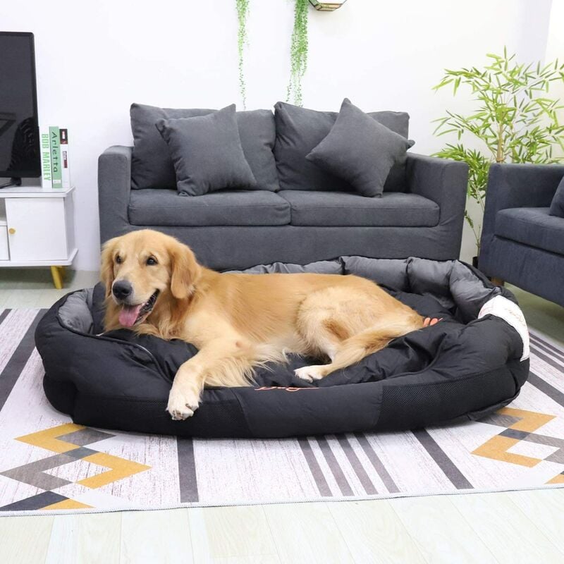 Panier Chien Imperméable de Grande Taille avec Coussin Intérieur Détachable Lit Doux pour Gros Chien Taille XXL 130x90x26cm