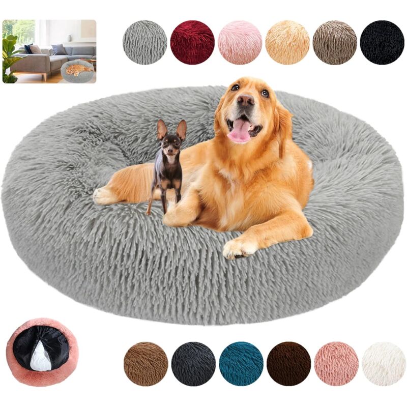 Panier Chien Rond Dehoussable,Grande Taille Apaisant Chien Coussin Lavable Anti-dérapant Anti Strss,Lit Chien Moelleux en Doux,Grand et Moyenne