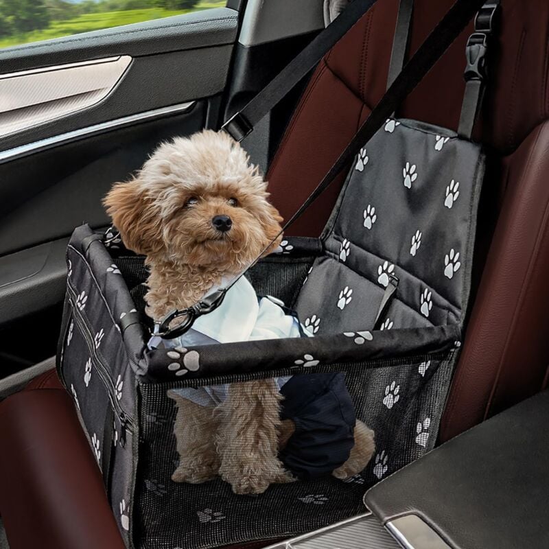 Panier Chien Voiture, Oxford Respirant Lavable Siege pour Chien Auto, Pliable Caisse Transport Chien pour Petits Animaux de Compagnie, Écurie Siege