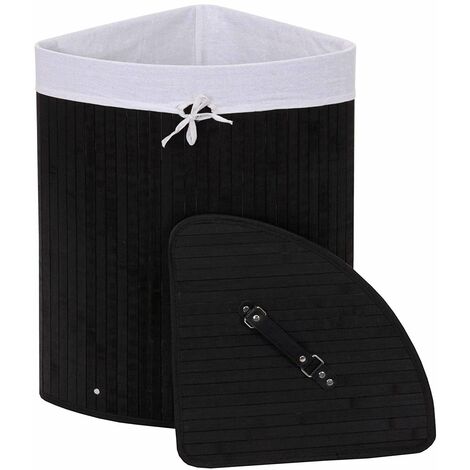 Panier / corbeille à linge d'angle en bambou noir 50l avec poignées 61x48x35cm - noir