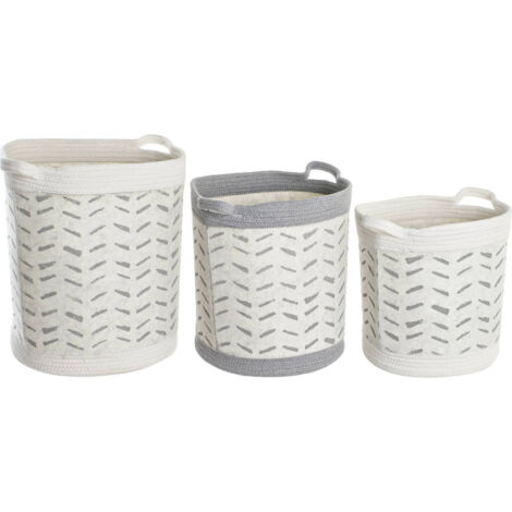 Panier coton gris blanc pour rangement chic - Gris blanc à motif