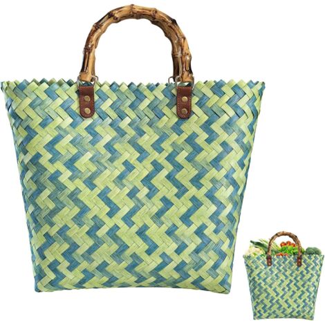 Panier Courses - 1 Unité - Imitation Rotin - Poignée Ergonomique - Courses et Rangement - 41x30x13 cm