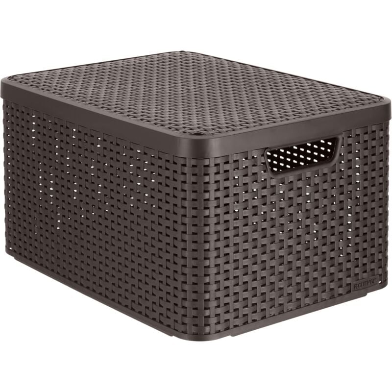 Boîte de Rangement Style 30L - Aspect Rotin Texturé - Pour Chambre, Salon, Salle de Bain, Buanderie - 44,5x33x24,8 cm - Chocolat - 70 % Recyclé
