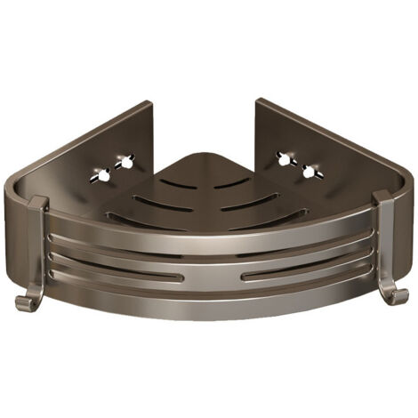 Panier d’angle double couche gris métallisé rehaussé 6,8cm, adhésif anti-rouille pour douche